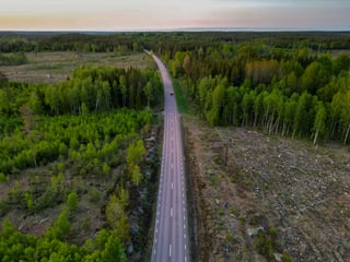 Una strada attraverso una foresta in Svezia